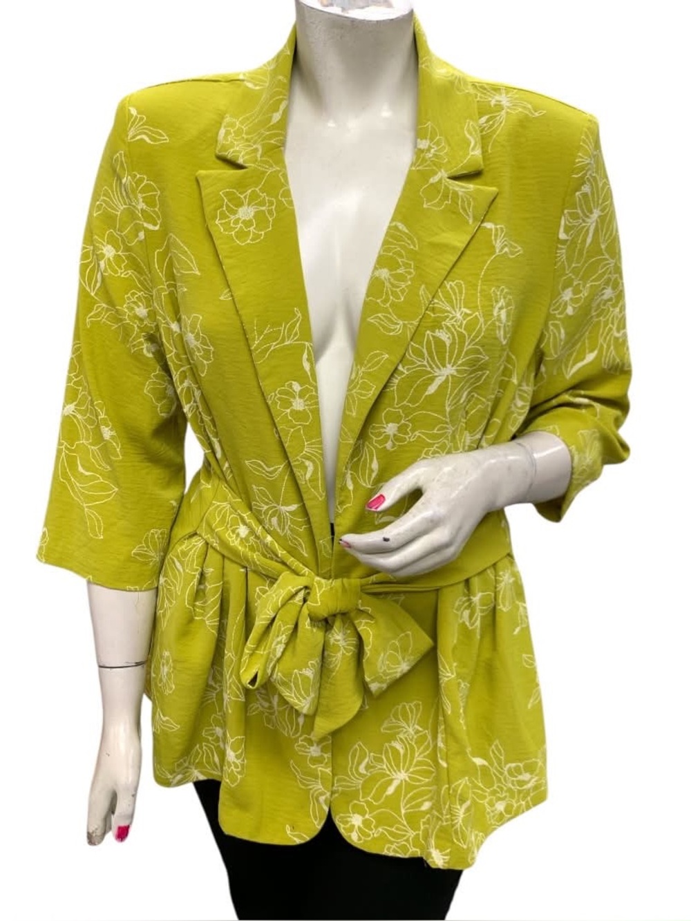 Messini Lime Green Floral Tie-Waist Blazer Size XL